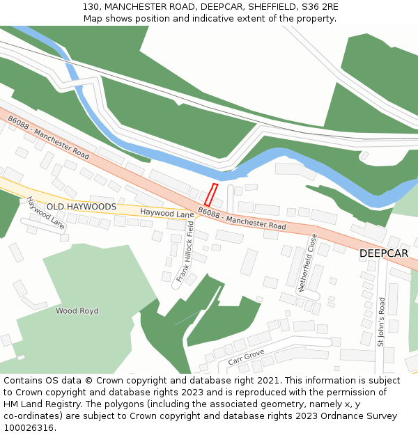 130, MANCHESTER ROAD, DEEPCAR, SHEFFIELD, S36 2RE: Location map and indicative extent of plot