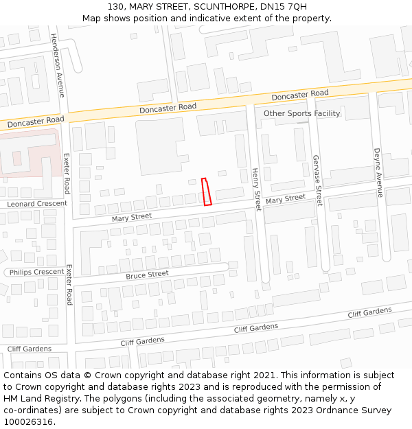 130, MARY STREET, SCUNTHORPE, DN15 7QH: Location map and indicative extent of plot