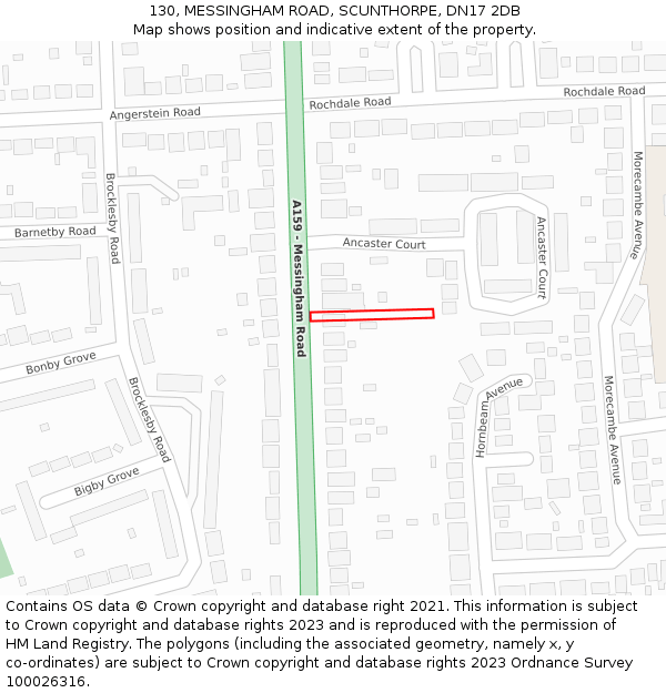 130, MESSINGHAM ROAD, SCUNTHORPE, DN17 2DB: Location map and indicative extent of plot