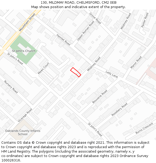130, MILDMAY ROAD, CHELMSFORD, CM2 0EB: Location map and indicative extent of plot