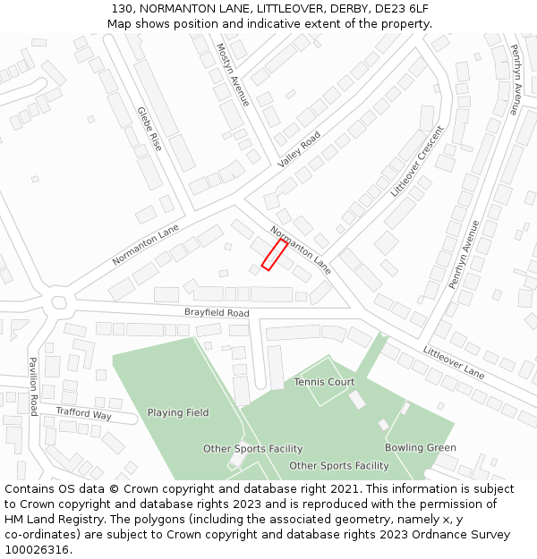 130, NORMANTON LANE, LITTLEOVER, DERBY, DE23 6LF: Location map and indicative extent of plot