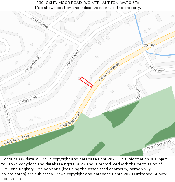 130, OXLEY MOOR ROAD, WOLVERHAMPTON, WV10 6TX: Location map and indicative extent of plot