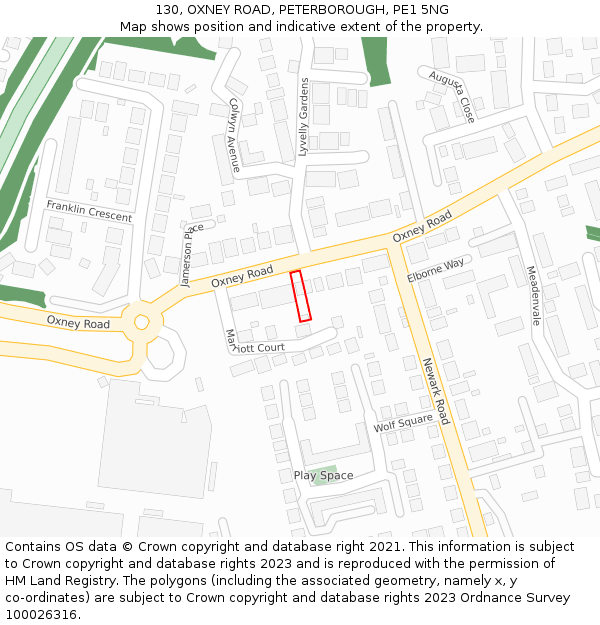 130, OXNEY ROAD, PETERBOROUGH, PE1 5NG: Location map and indicative extent of plot