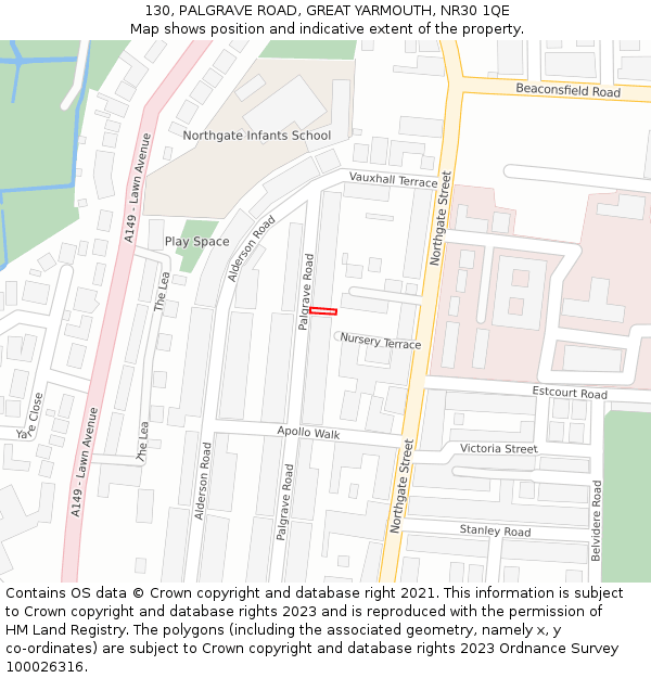 130, PALGRAVE ROAD, GREAT YARMOUTH, NR30 1QE: Location map and indicative extent of plot