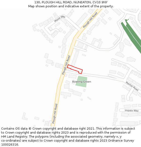 130, PLOUGH HILL ROAD, NUNEATON, CV10 9NY: Location map and indicative extent of plot