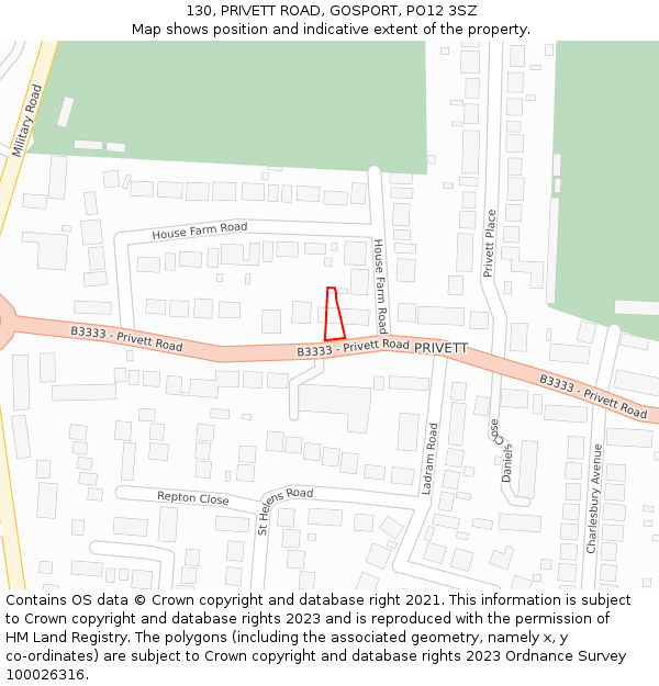 130, PRIVETT ROAD, GOSPORT, PO12 3SZ: Location map and indicative extent of plot