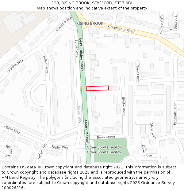 130, RISING BROOK, STAFFORD, ST17 9DL: Location map and indicative extent of plot