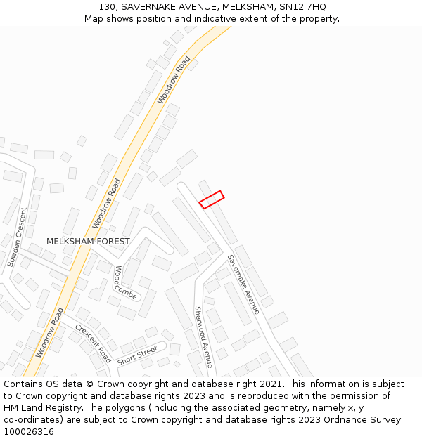 130, SAVERNAKE AVENUE, MELKSHAM, SN12 7HQ: Location map and indicative extent of plot