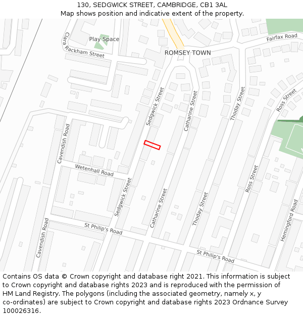 130, SEDGWICK STREET, CAMBRIDGE, CB1 3AL: Location map and indicative extent of plot
