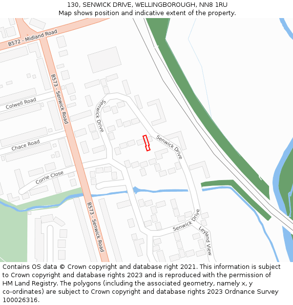 130, SENWICK DRIVE, WELLINGBOROUGH, NN8 1RU: Location map and indicative extent of plot