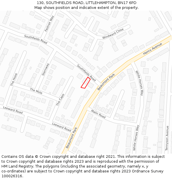 130, SOUTHFIELDS ROAD, LITTLEHAMPTON, BN17 6PD: Location map and indicative extent of plot