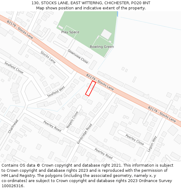 130, STOCKS LANE, EAST WITTERING, CHICHESTER, PO20 8NT: Location map and indicative extent of plot
