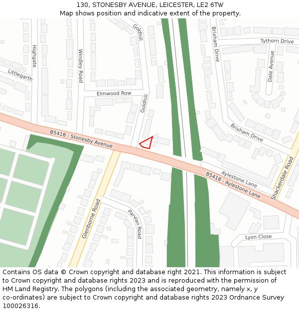 130, STONESBY AVENUE, LEICESTER, LE2 6TW: Location map and indicative extent of plot