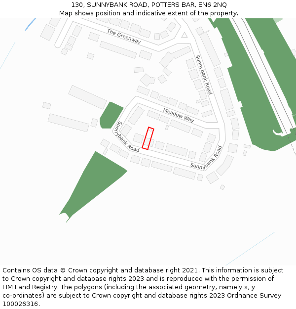130, SUNNYBANK ROAD, POTTERS BAR, EN6 2NQ: Location map and indicative extent of plot