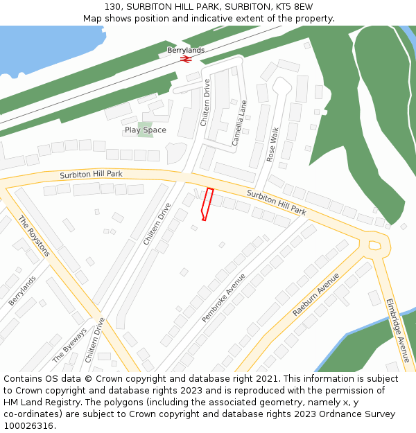 130, SURBITON HILL PARK, SURBITON, KT5 8EW: Location map and indicative extent of plot
