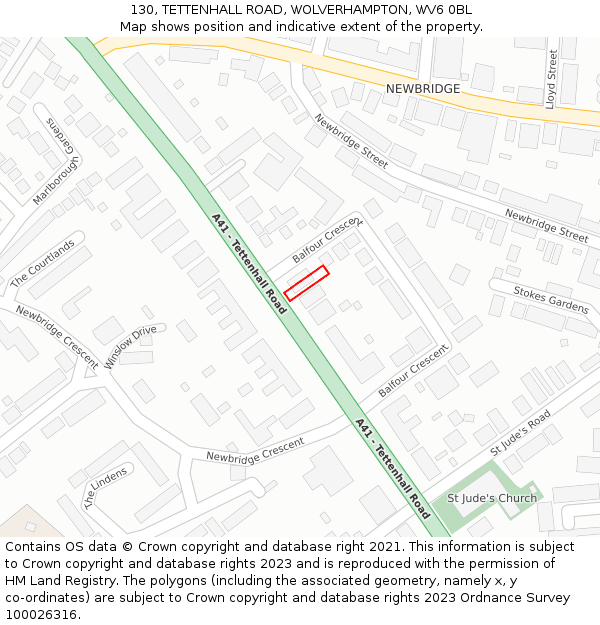 130, TETTENHALL ROAD, WOLVERHAMPTON, WV6 0BL: Location map and indicative extent of plot
