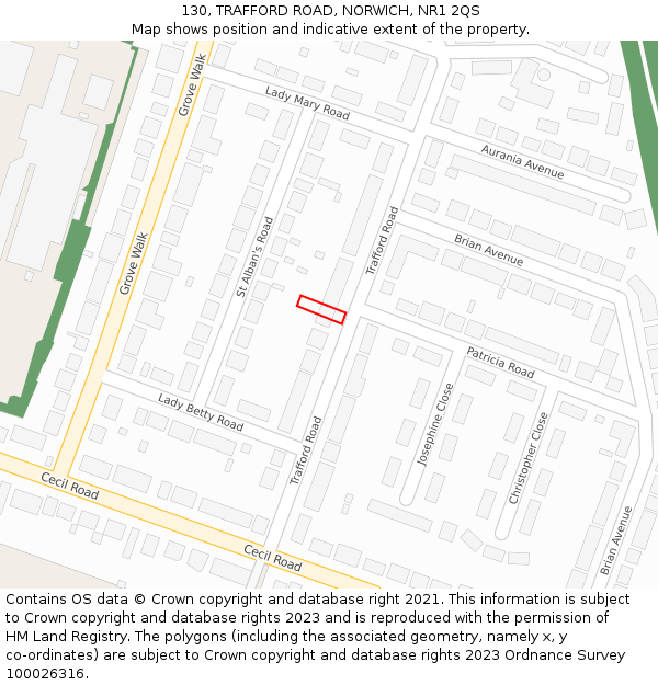 130, TRAFFORD ROAD, NORWICH, NR1 2QS: Location map and indicative extent of plot