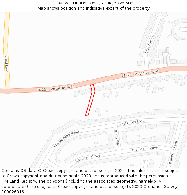 130, WETHERBY ROAD, YORK, YO26 5BY: Location map and indicative extent of plot