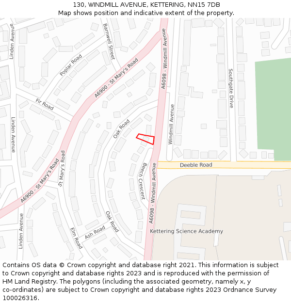 130, WINDMILL AVENUE, KETTERING, NN15 7DB: Location map and indicative extent of plot