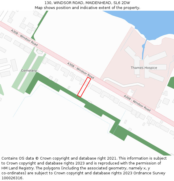 130, WINDSOR ROAD, MAIDENHEAD, SL6 2DW: Location map and indicative extent of plot