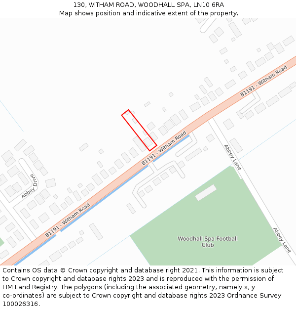 130, WITHAM ROAD, WOODHALL SPA, LN10 6RA: Location map and indicative extent of plot