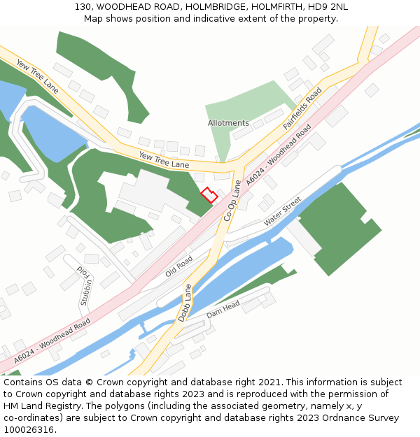 130, WOODHEAD ROAD, HOLMBRIDGE, HOLMFIRTH, HD9 2NL: Location map and indicative extent of plot
