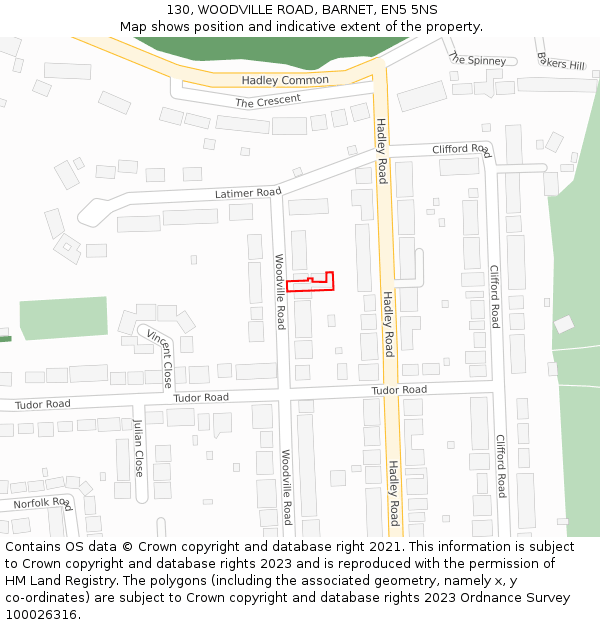 130, WOODVILLE ROAD, BARNET, EN5 5NS: Location map and indicative extent of plot