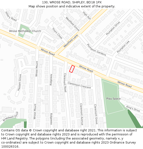 130, WROSE ROAD, SHIPLEY, BD18 1PX: Location map and indicative extent of plot