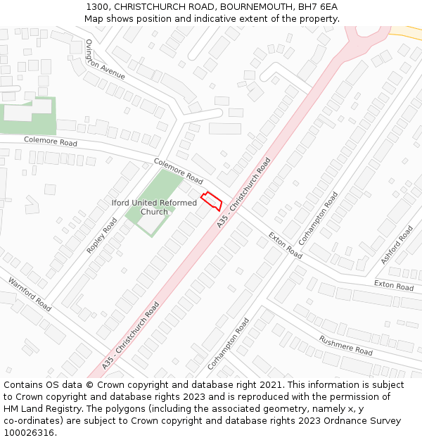 1300, CHRISTCHURCH ROAD, BOURNEMOUTH, BH7 6EA: Location map and indicative extent of plot
