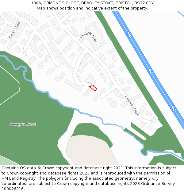 130A, ORMONDS CLOSE, BRADLEY STOKE, BRISTOL, BS32 0DY: Location map and indicative extent of plot