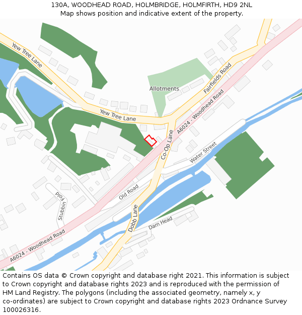 130A, WOODHEAD ROAD, HOLMBRIDGE, HOLMFIRTH, HD9 2NL: Location map and indicative extent of plot