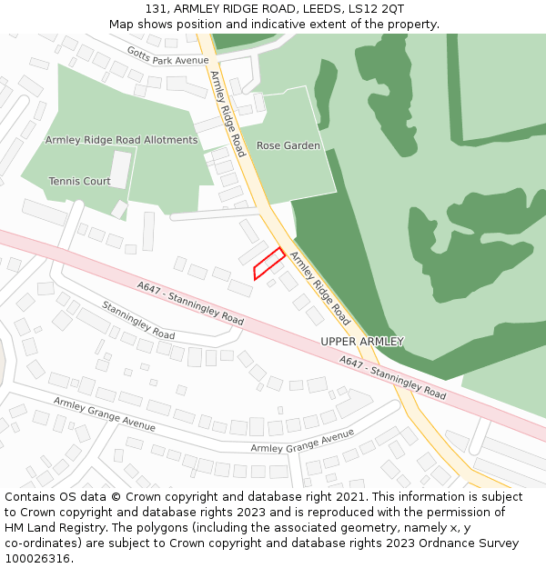 131, ARMLEY RIDGE ROAD, LEEDS, LS12 2QT: Location map and indicative extent of plot