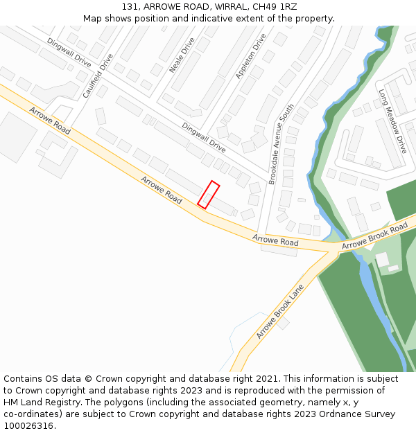 131, ARROWE ROAD, WIRRAL, CH49 1RZ: Location map and indicative extent of plot