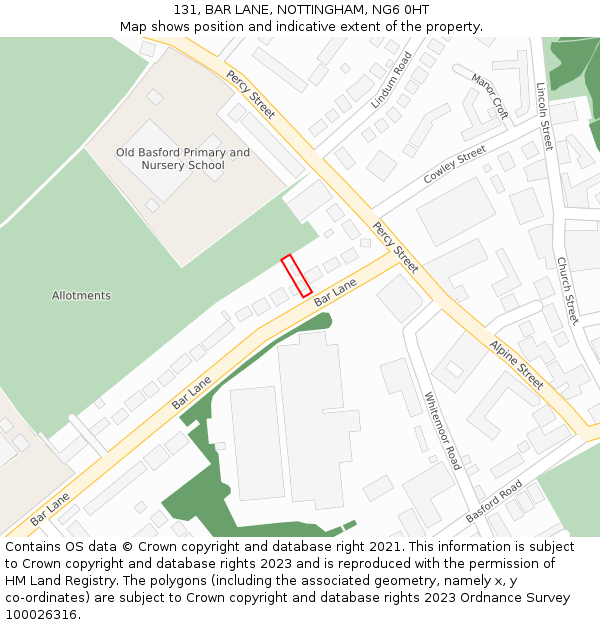 131, BAR LANE, NOTTINGHAM, NG6 0HT: Location map and indicative extent of plot