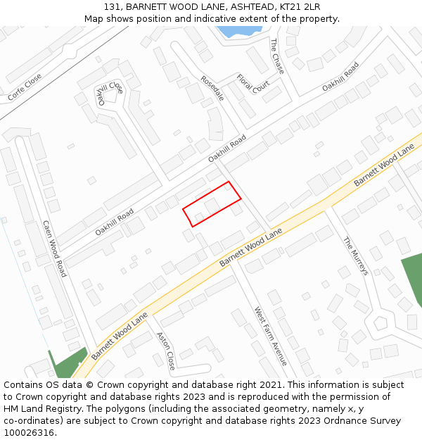131, BARNETT WOOD LANE, ASHTEAD, KT21 2LR: Location map and indicative extent of plot