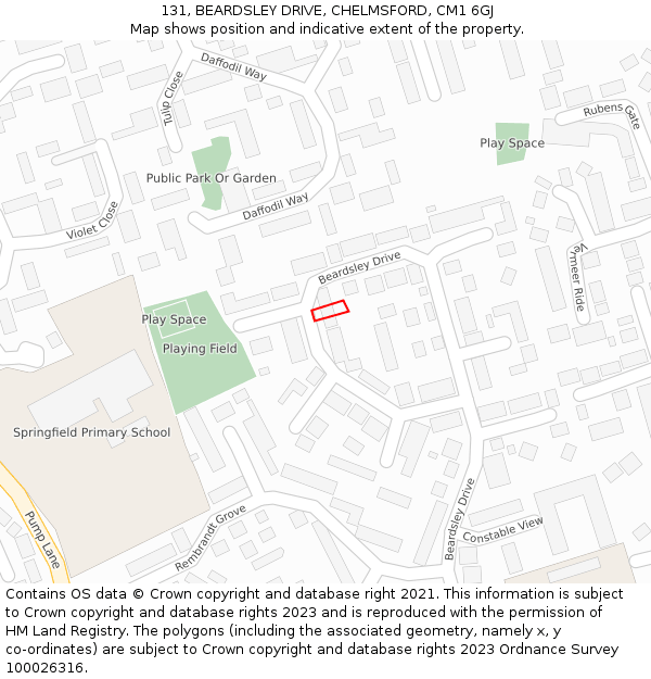 131, BEARDSLEY DRIVE, CHELMSFORD, CM1 6GJ: Location map and indicative extent of plot