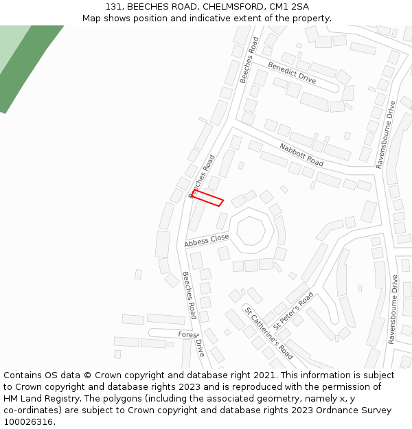131, BEECHES ROAD, CHELMSFORD, CM1 2SA: Location map and indicative extent of plot