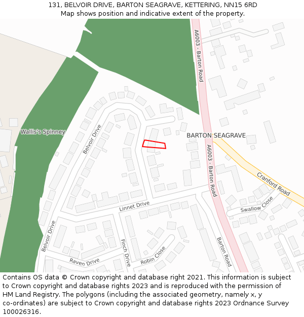 131, BELVOIR DRIVE, BARTON SEAGRAVE, KETTERING, NN15 6RD: Location map and indicative extent of plot