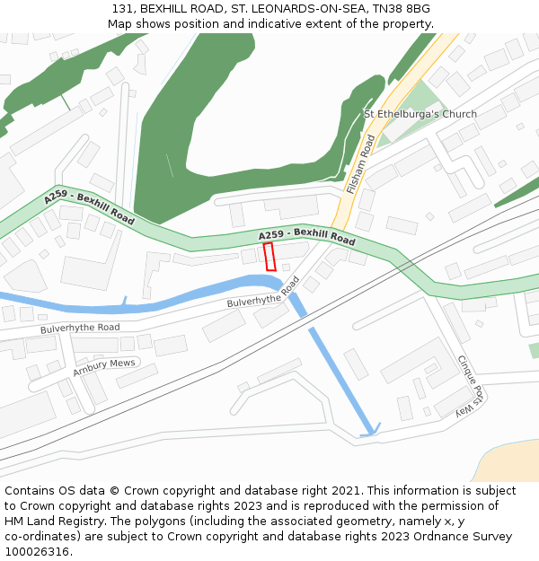 131, BEXHILL ROAD, ST LEONARDS-ON-SEA, TN38 8BG: Location map and indicative extent of plot