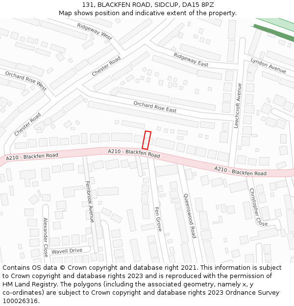 131, BLACKFEN ROAD, SIDCUP, DA15 8PZ: Location map and indicative extent of plot