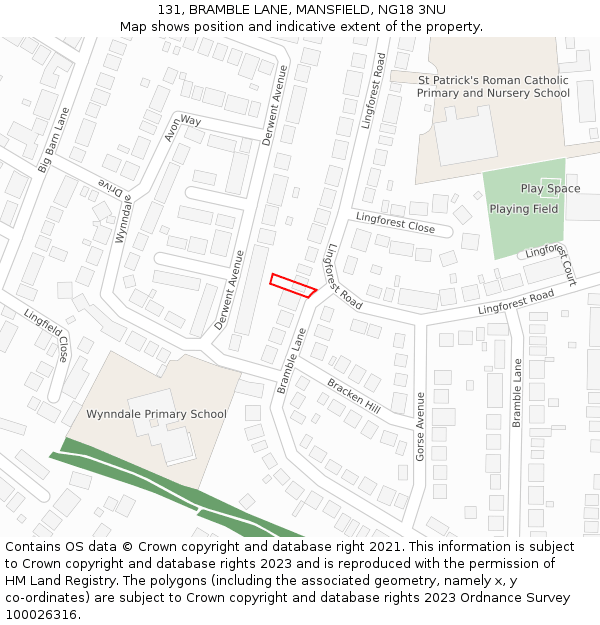 131, BRAMBLE LANE, MANSFIELD, NG18 3NU: Location map and indicative extent of plot