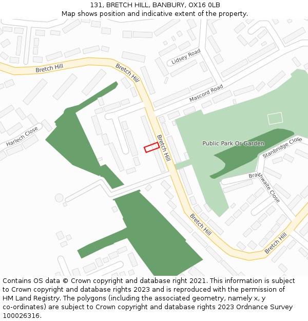 131, BRETCH HILL, BANBURY, OX16 0LB: Location map and indicative extent of plot