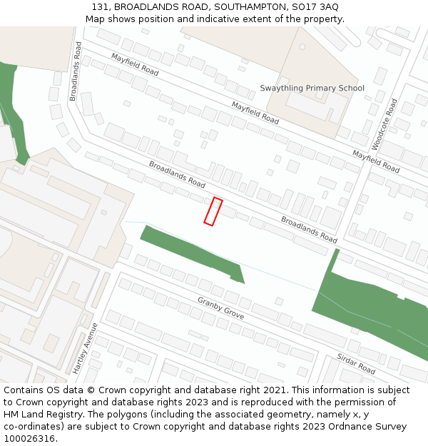 131, BROADLANDS ROAD, SOUTHAMPTON, SO17 3AQ: Location map and indicative extent of plot