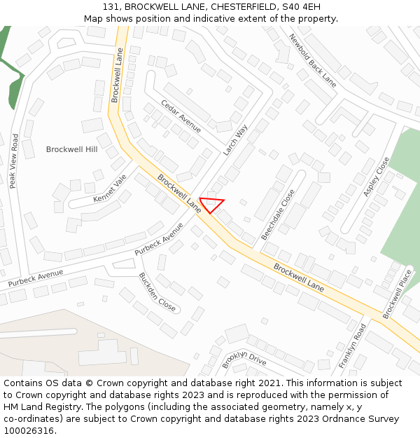 131, BROCKWELL LANE, CHESTERFIELD, S40 4EH: Location map and indicative extent of plot