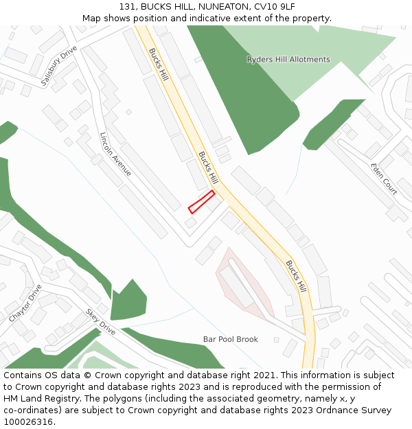 131, BUCKS HILL, NUNEATON, CV10 9LF: Location map and indicative extent of plot