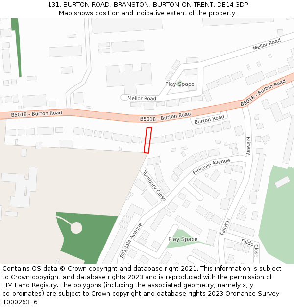 131, BURTON ROAD, BRANSTON, BURTON-ON-TRENT, DE14 3DP: Location map and indicative extent of plot