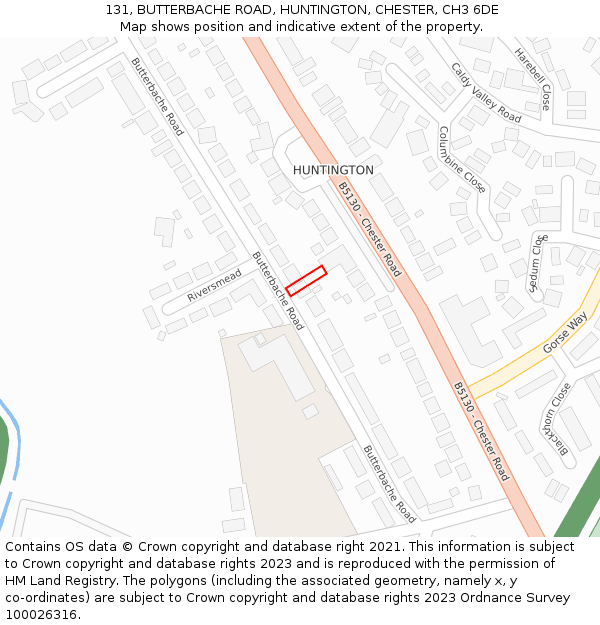 131, BUTTERBACHE ROAD, HUNTINGTON, CHESTER, CH3 6DE: Location map and indicative extent of plot
