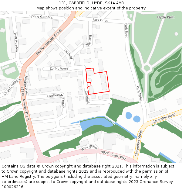 131, CARRFIELD, HYDE, SK14 4AR: Location map and indicative extent of plot