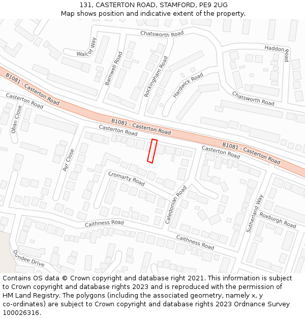 131, CASTERTON ROAD, STAMFORD, PE9 2UG: Location map and indicative extent of plot