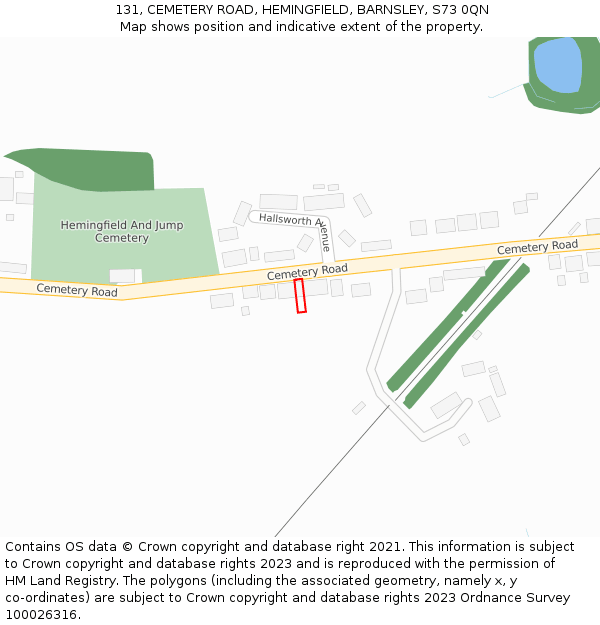 131, CEMETERY ROAD, HEMINGFIELD, BARNSLEY, S73 0QN: Location map and indicative extent of plot